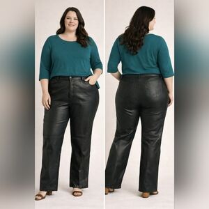 Venezia Womens Leather Pants Plus Size 22 Black Genuine Leather Straight Leg